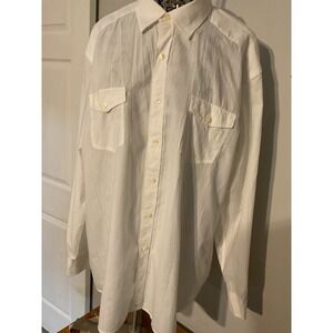 Madison Vintage Wash Mens XXL White Dobby Stripe Long Sleeve Button Down Shirt